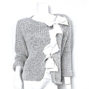 NRK Anarhk Harem Hand Knit Tie Bow Cardigan Sweater One Pale Gray White …